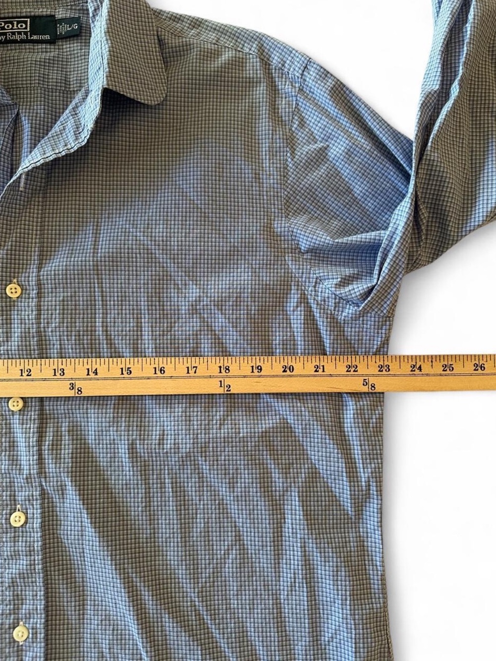 Vintage 90s Polo Ralph Lauren L Blue Micro Check Button Up Shirt Hong Kong - Picture 7 of 8